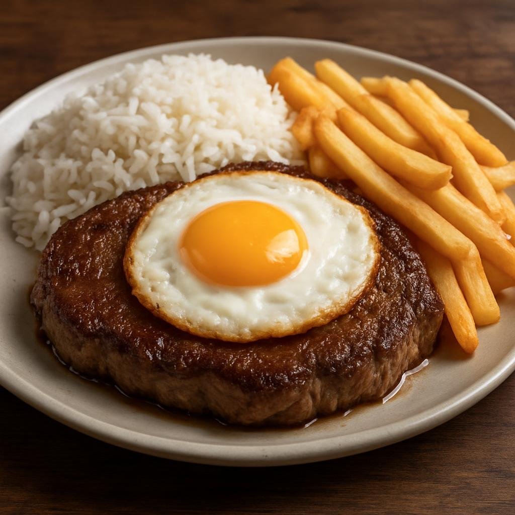 Entree: Brazil – Rio de Janeiro – Bife à Cavalo (Pan-fried beef steak topped with a fried egg, commonly served with rice and fries) recipe