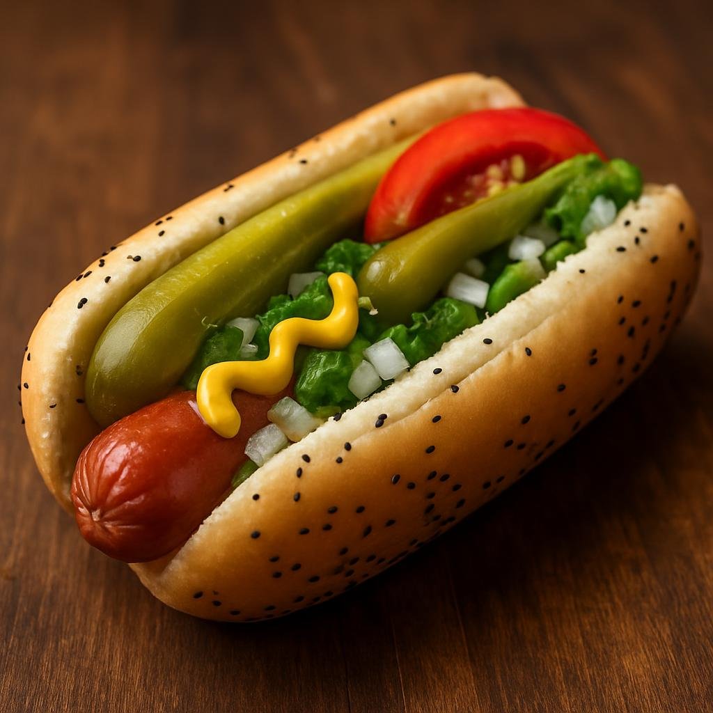 Entree: United States – Great Lakes – Chicago-Style Hot Dog (All-beef hot dog served in a steamed poppy-seed bun with a prescribed set of classic Chicago toppings) recipe