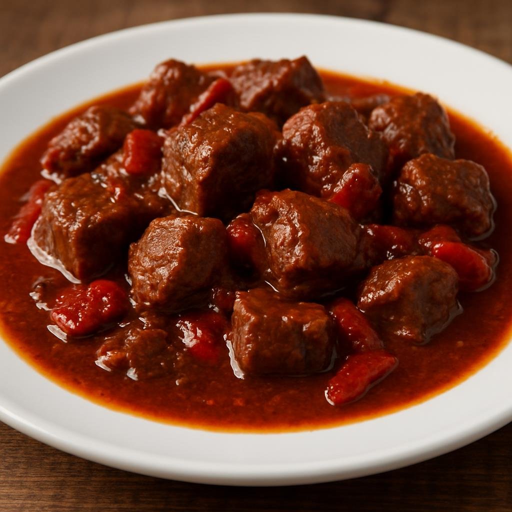 Entree: Spain – Navarre – Ternera de Navarra (Braised Navarrese veal in a rich red-pepper and red-wine sauce) recipe