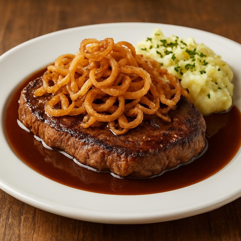 Entree: Germany – Wurttemberg – Zwiebelrostbraten (Pan-seared roast beef topped with fried onions and a savory brown pan sauce) recipe