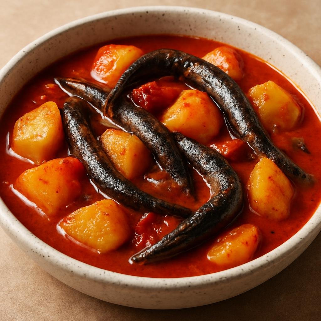 Entree: Spain – Valencia – All i Pebre (Valencian eel stew in a garlic, ñora and paprika sauce with potatoes) recipe