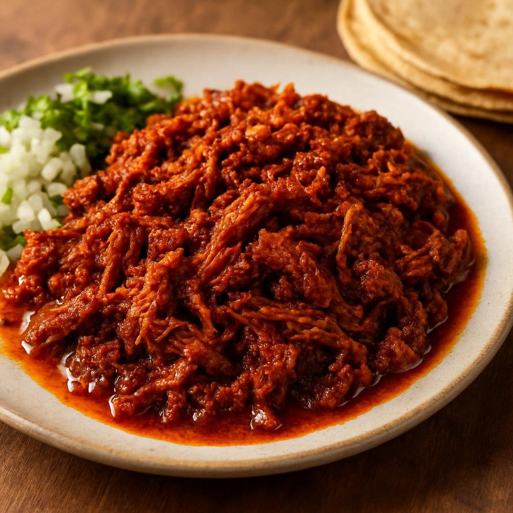 Entree: Mexico – Sinaloa & Pacific Coast – Chilorio (Shredded slow-braised pork in a deeply seasoned chile-garlic sauce, often crisped in lard) recipe