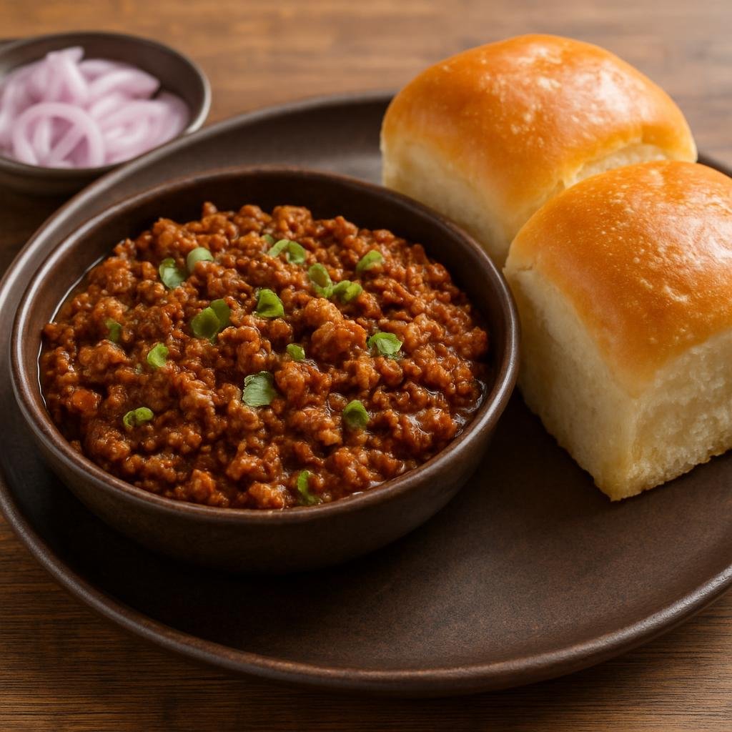 Entree: India – Indian Street Food Classics – कीमा पाव ➤ kīma pāv (Spiced minced meat curry served with soft bread rolls) recipe
