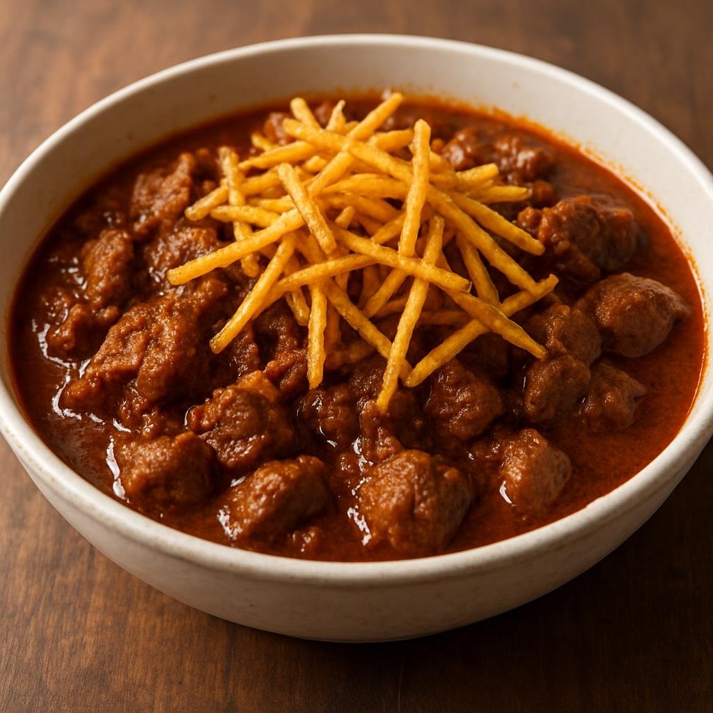Entree: India – Parsi-Indian – સાલી બોટી ➤ Sālī Bōṭī (Parsi-style spiced lamb stew finished with crisp fried potato sticks) recipe