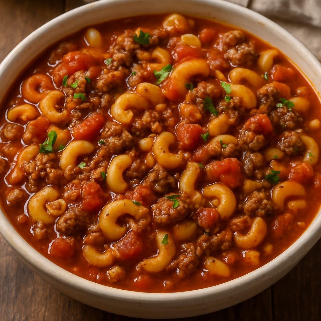 Entree: United States – Great Plains – Goulash (Hearty American one-pot tomato and beef pasta stew) recipe