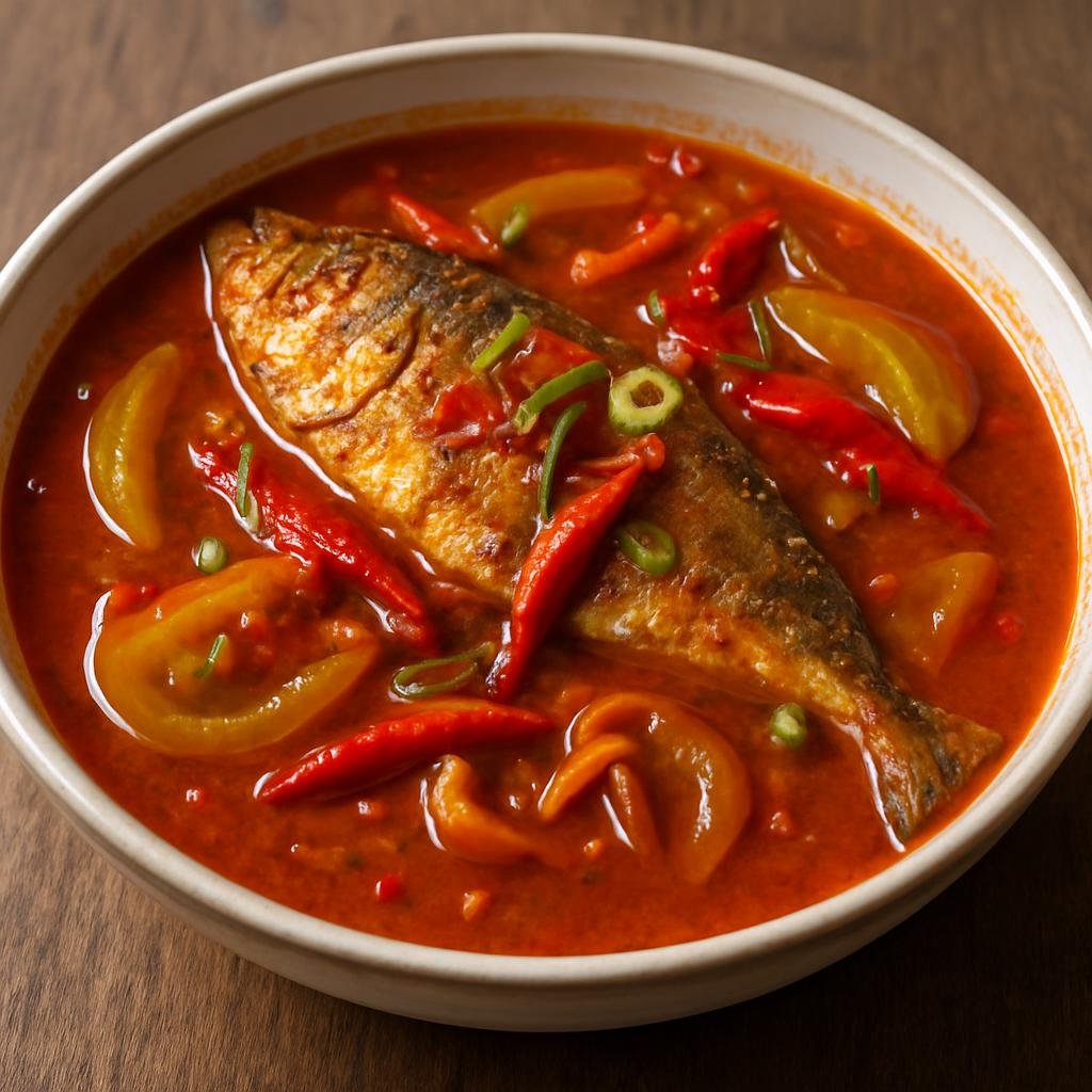 Entree: Indonesia – Padang / Minangkabau – Asam Padeh (Sour and spicy Minangkabau-style fish stew flavored with tamarind, chilies, and aromatics) recipe