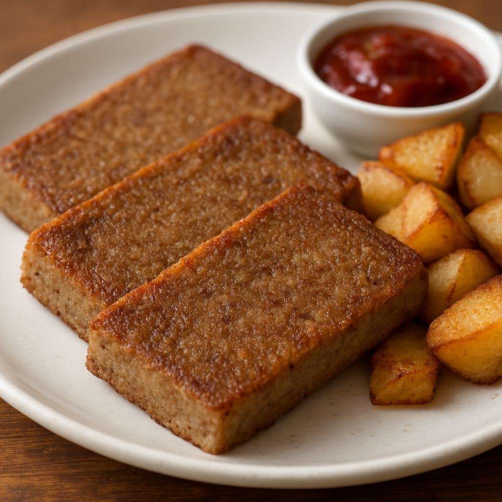 Entree: United States – Mid-Atlantic – Scrapple (Pan-fried loaf of seasoned pork scraps bound with cornmeal and spices) recipe