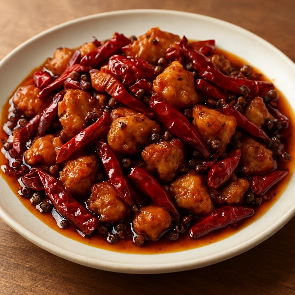 Entree: China – Northeast Dongbei – 东北辣子鸡 ➤ Dōngběi làzǐ jī (Dry-fried bite-sized chicken tossed with dried chilies and numbing peppercorns) recipe