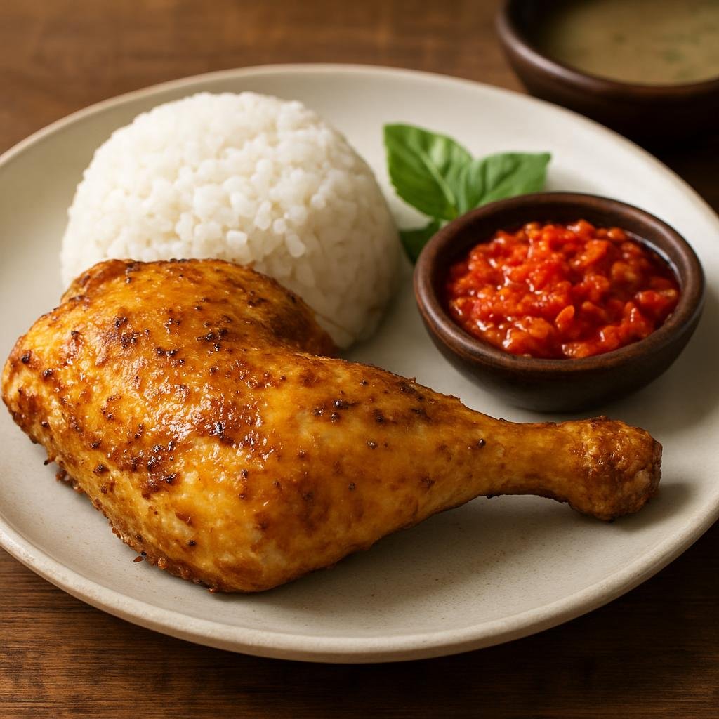 Entree: Indonesia – Sumatra – Ayam Pop (Pale, lightly boiled and briefly fried Sumatran chicken seasoned with aromatics and served with spicy sambal) recipe