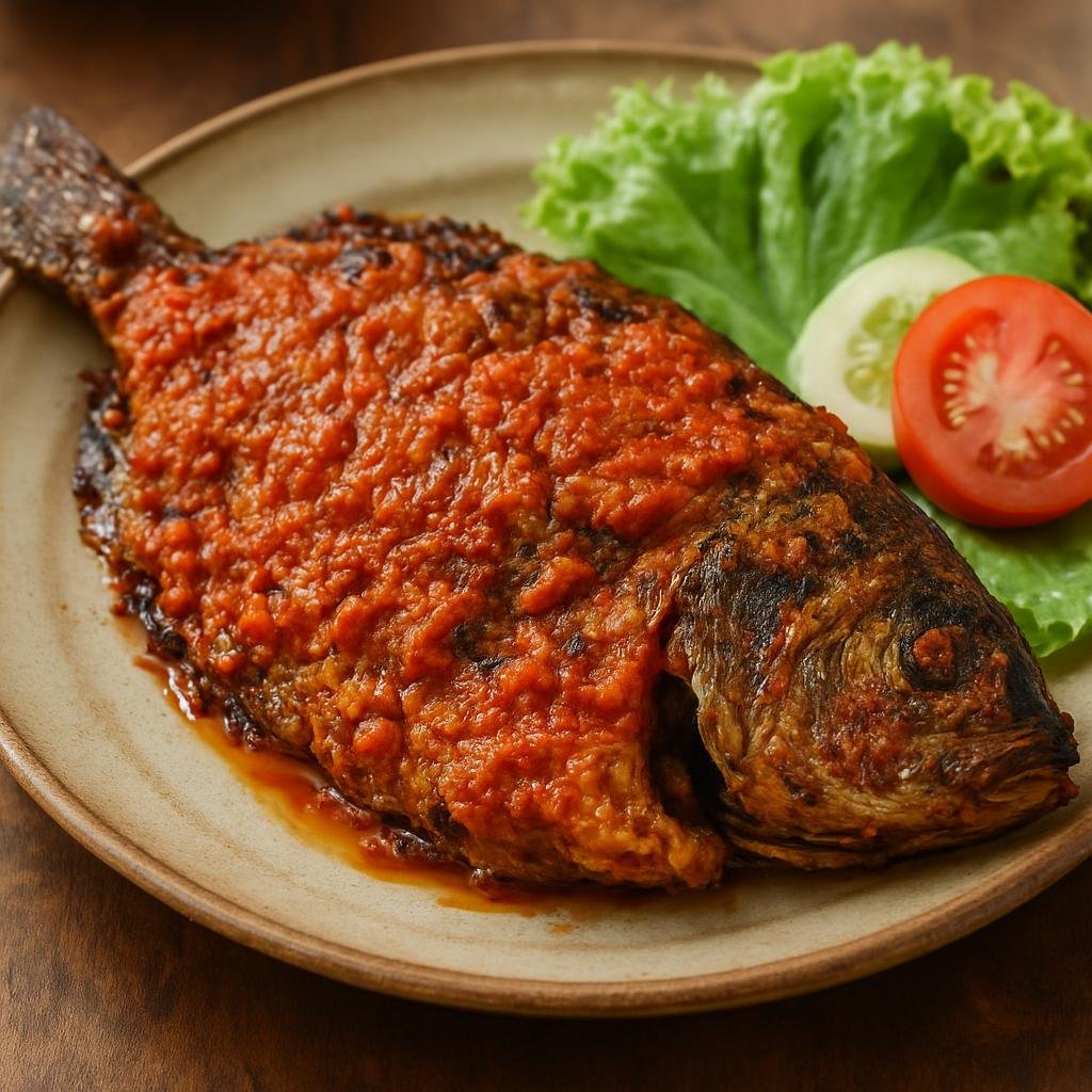 Entree: Indonesia – Sumatra – Ikan Bakar Padang (Padang-style grilled marinated fish in a spicy aromatic herb and chili paste) recipe