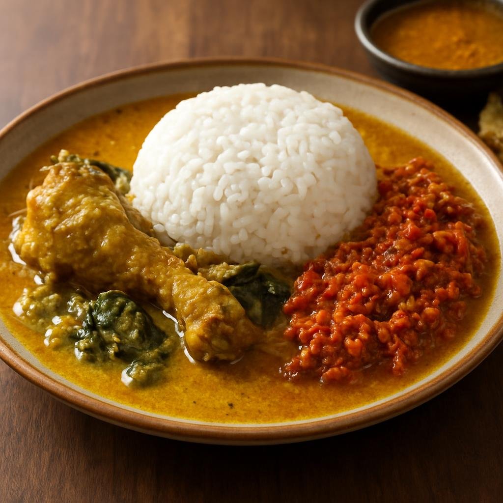 Entree: Indonesia – Sumatra – Nasi Kapau (Bukittinggi-style steamed rice served with richly spiced Minangkabau gulai and sambal toppings) recipe