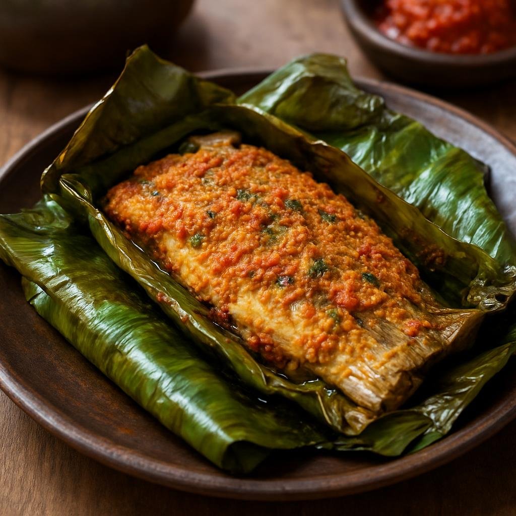 Entree: Indonesia – Sundanese West Java – Pepes Ikan (Steamed seasoned fish wrapped and cooked in banana leaves) recipe