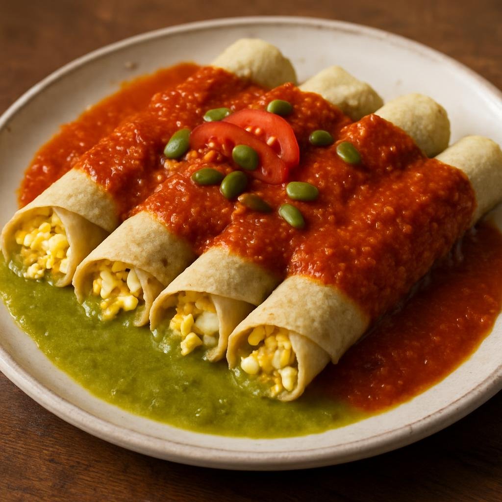 Entree: Mexico – Yucatan – Papadzules (Corn tortillas filled with chopped hard‑boiled eggs and drenched in pumpkin‑seed and tomato‑chile sauces) recipe