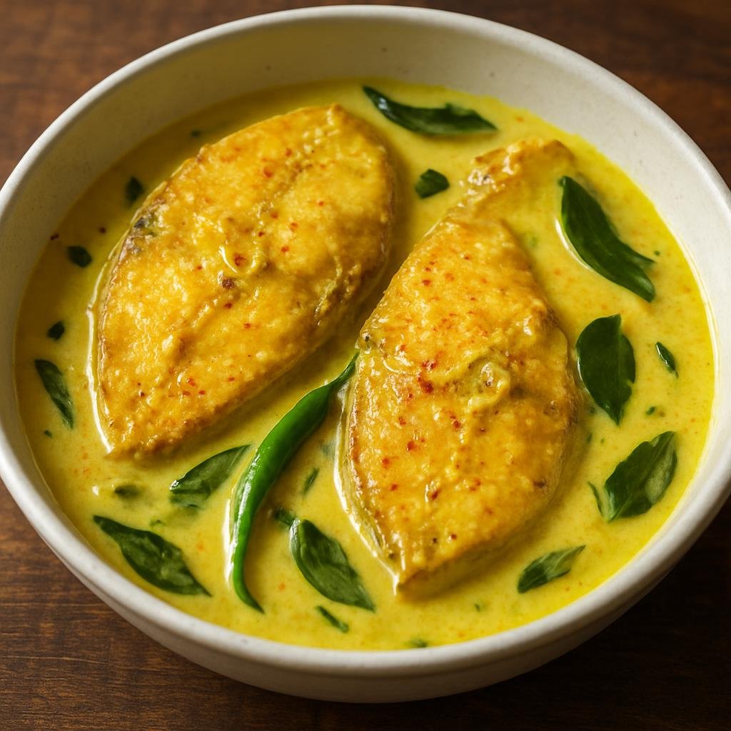 Entree: India – Kerala Travancore – മീൻ മോളി ➤ Meen Moilee (Kerala-style fish simmered in a lightly spiced coconut milk gravy) recipe