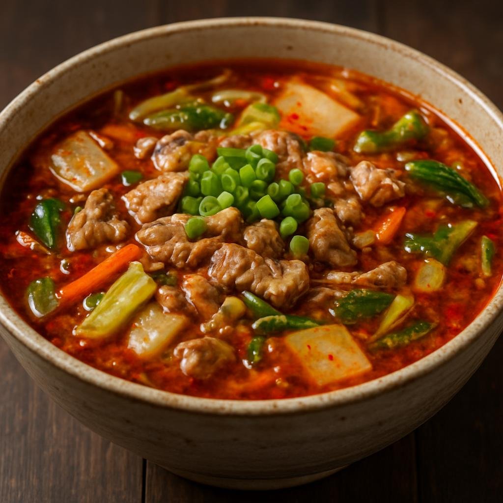 Entree: China – Shaanxi – 胡辣汤 ➤ Hú là tāng (A thick, peppery meat-and-vegetable soup from Shaanxi flavored with ground pepper, chili oil, and a wheat-thickened broth) recipe