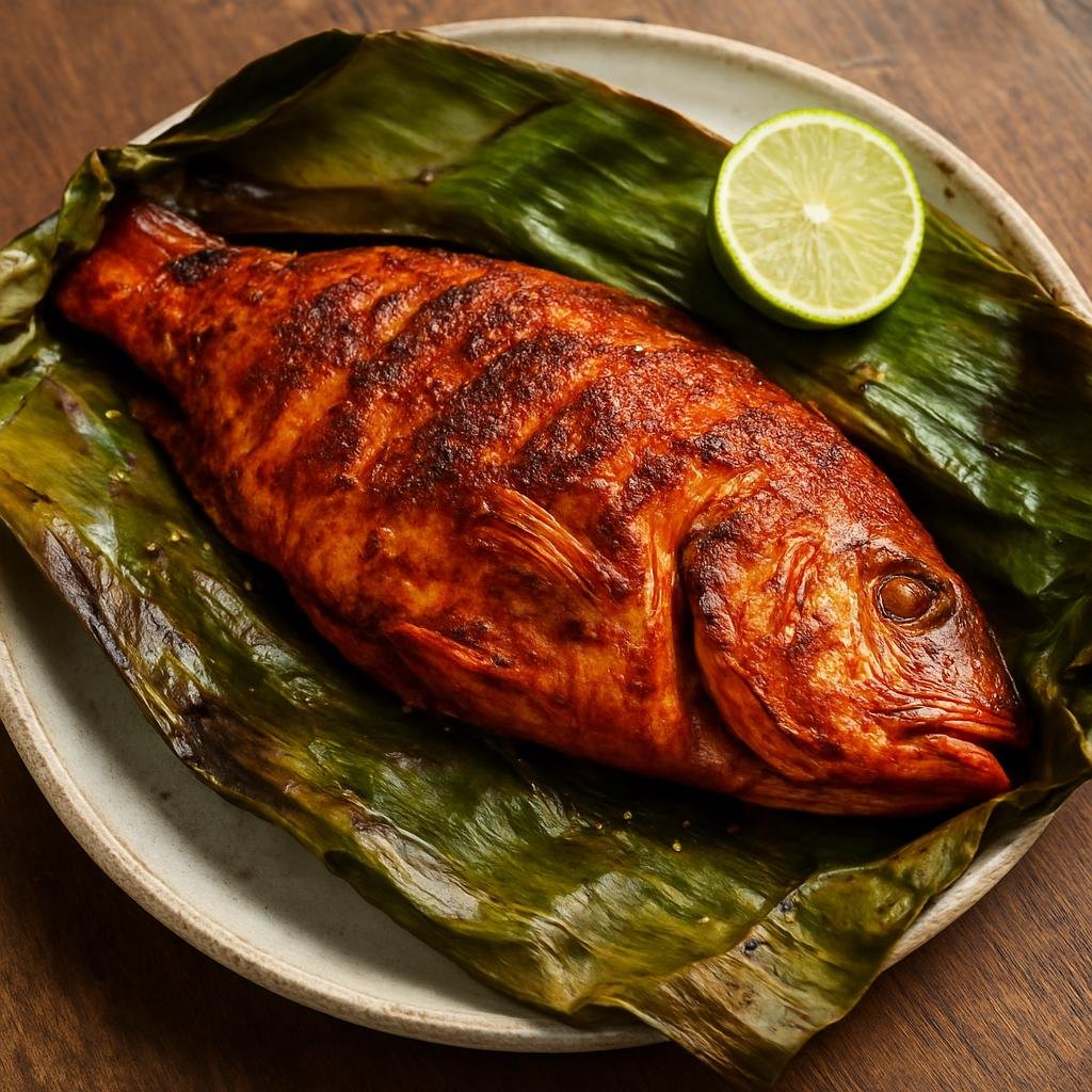 Entree: Mexico – Yucatan – Tikin Xic (Achiote- and citrus-marinated whole fish traditionally wrapped in banana leaf and grilled or roasted) recipe