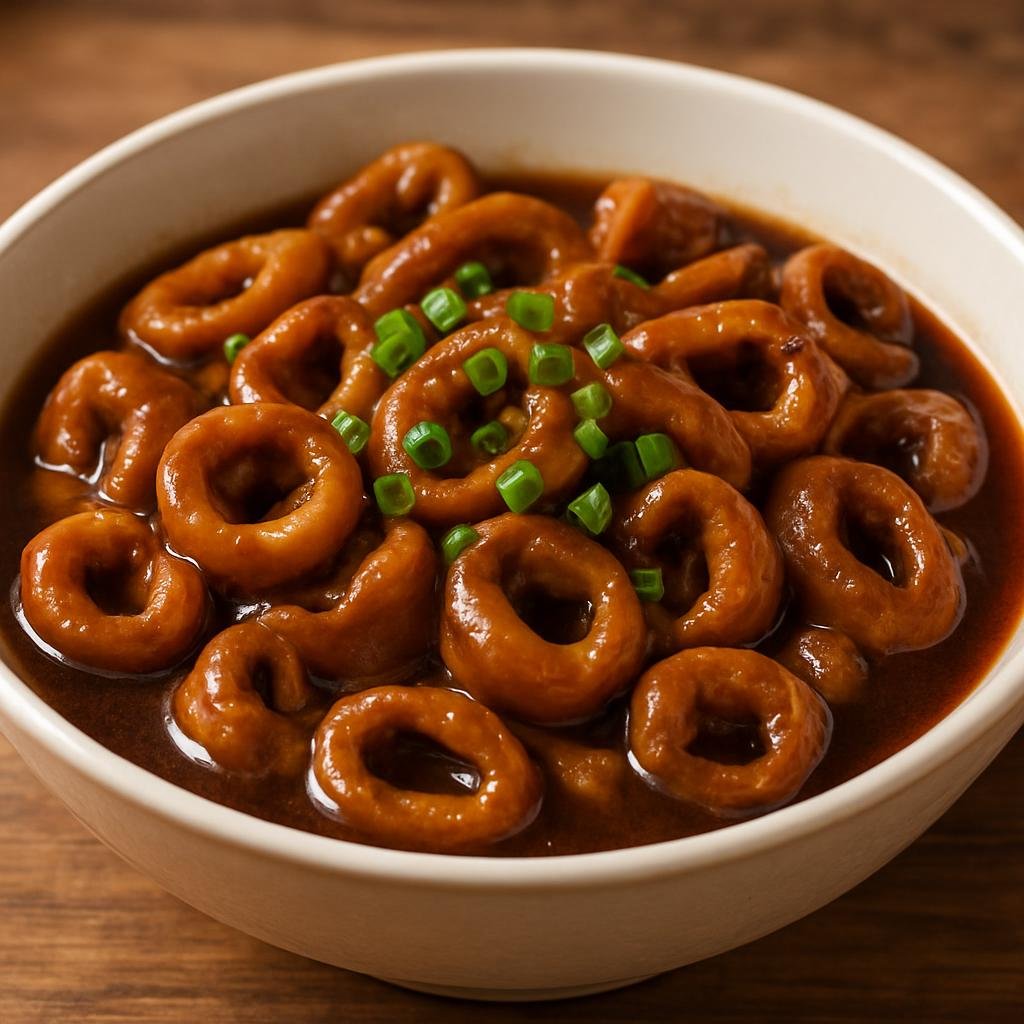 Entree: China – Shandong – 红烧大肠 ➤ Hóngshāo Dàcháng (Pork intestines slowly braised in a savory soy-sugar brown sauce until tender) recipe