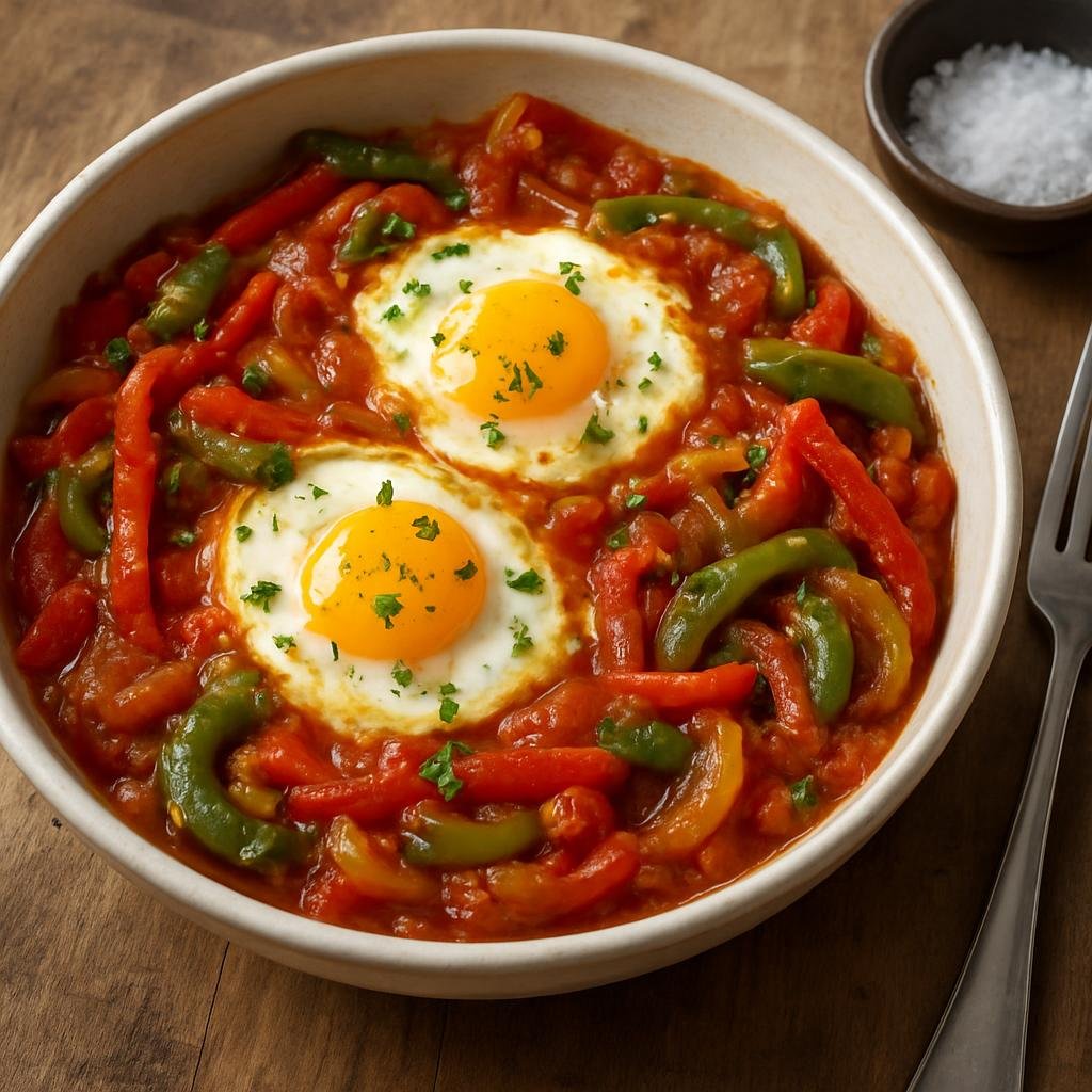 Entree: France – Southwest France – Piperade (Basque-style sauté of peppers, onions and tomatoes typically finished with eggs or cured ham) recipe