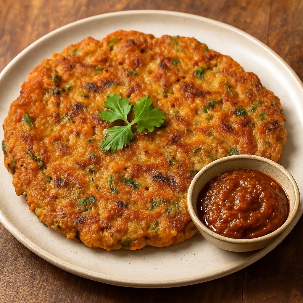 Entree: India – Maharashtra – थालीपीठ ➤ Thālīpīṭh (A spiced, savory multigrain pancake made from roasted flour mix and vegetables, typical of Maharashtra) recipe