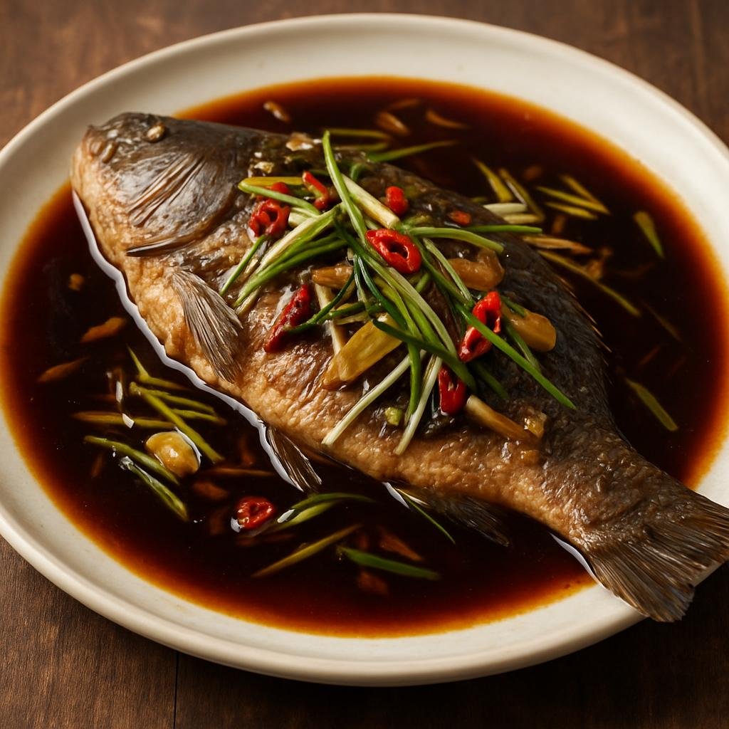 Entree: China – Shanxi – 山西醋鱼 ➤ Shānxī cù yú (Poached whole fish dressed in sharp aged Shanxi vinegar and aromatics) recipe