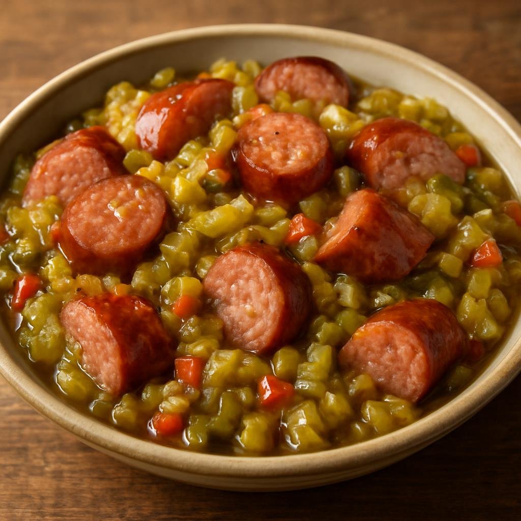 Entree: United States – Pennsylvania Dutch Country – Chow-Chow with Sausage (Pan-braised smoked sausages cooked in a tangy Pennsylvania Dutch vegetable chow-chow relish) recipe