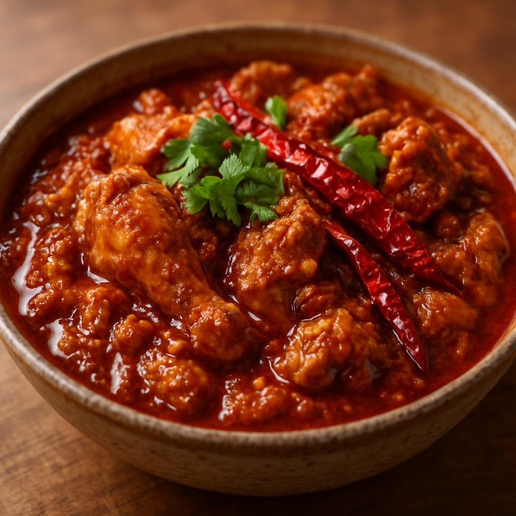 Entree: India – Nagaland – Naga Style Chicken Curry (Spicy northeastern Indian chicken curry flavored with fermented ingredients and local chilies) recipe