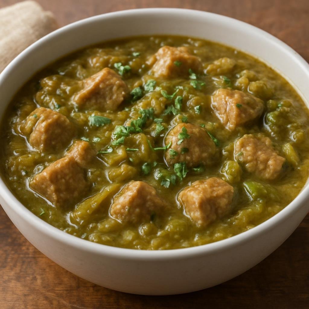 Entree: United States – Rocky Mountain West – Pork Green Chili (Hearty slow-simmered pork stew braised in roasted green chiles and tomatillos) recipe
