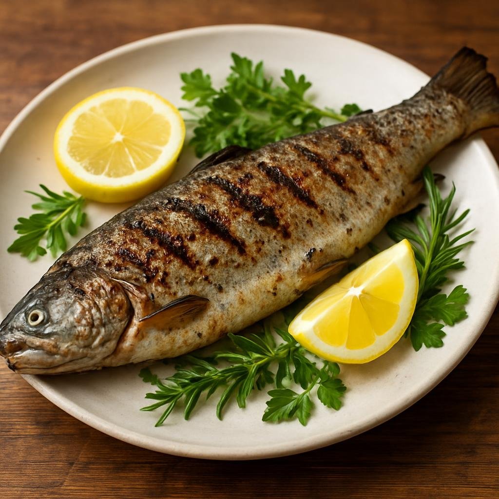 Entree: United States – Rocky Mountain West – Grilled Rainbow Trout (Freshwater trout seasoned and grilled over direct heat with lemon and herbs) recipe