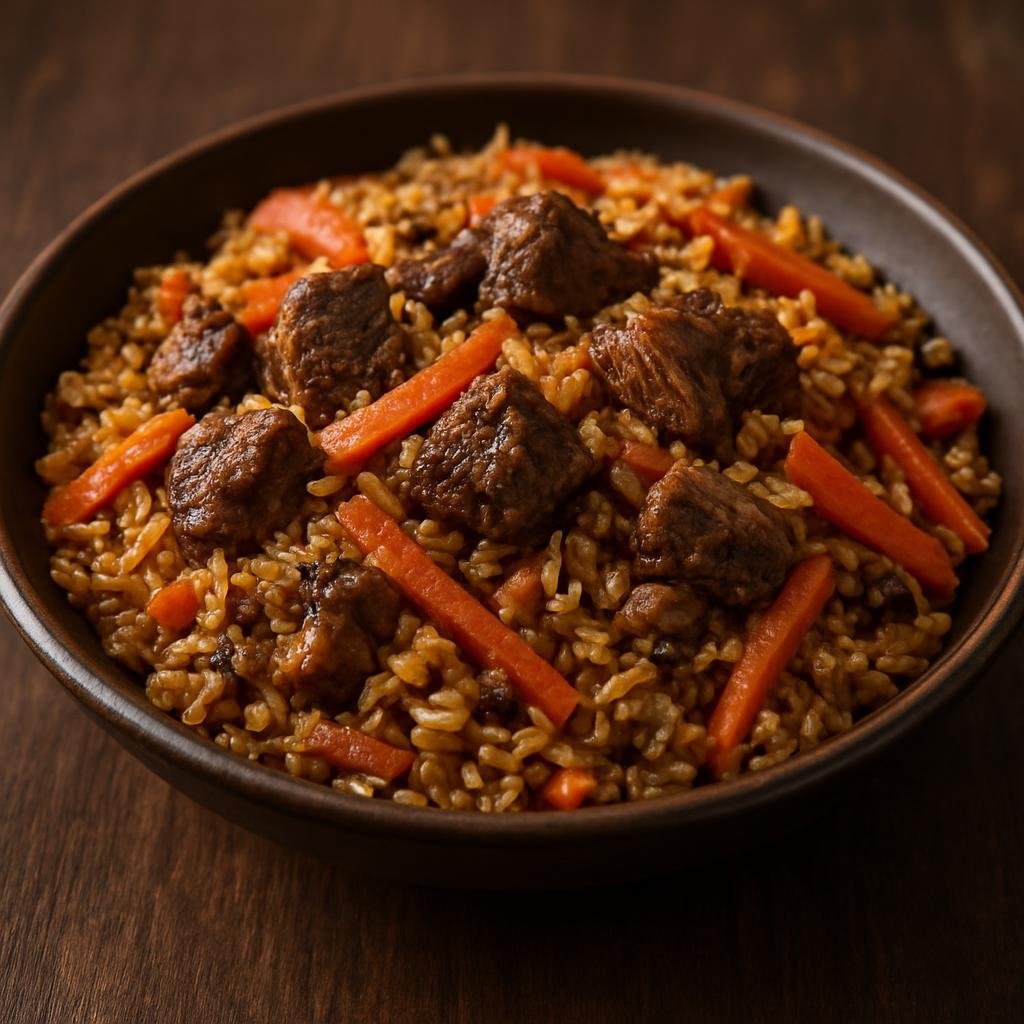 Entree: China – Xinjiang Uyghur – 抓饭 ➤ Zhuā fàn (Uyghur-style pilaf of rice cooked with lamb, carrots, and aromatic spices) recipe