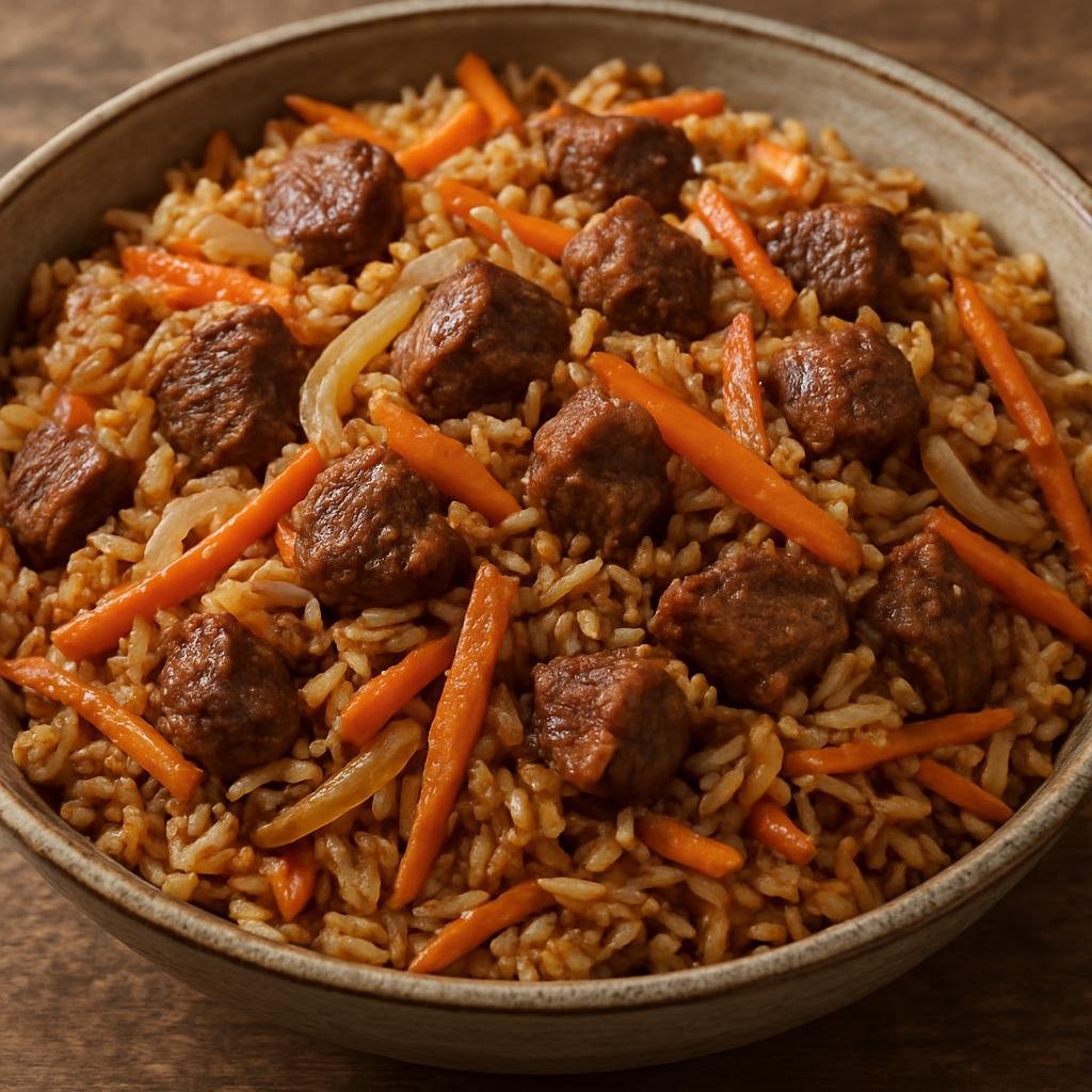 Entree: China – Xinjiang Uyghur – پولو ➤ Polo (Uyghur-style fragrant rice pilaf with lamb, carrots, and onions) recipe