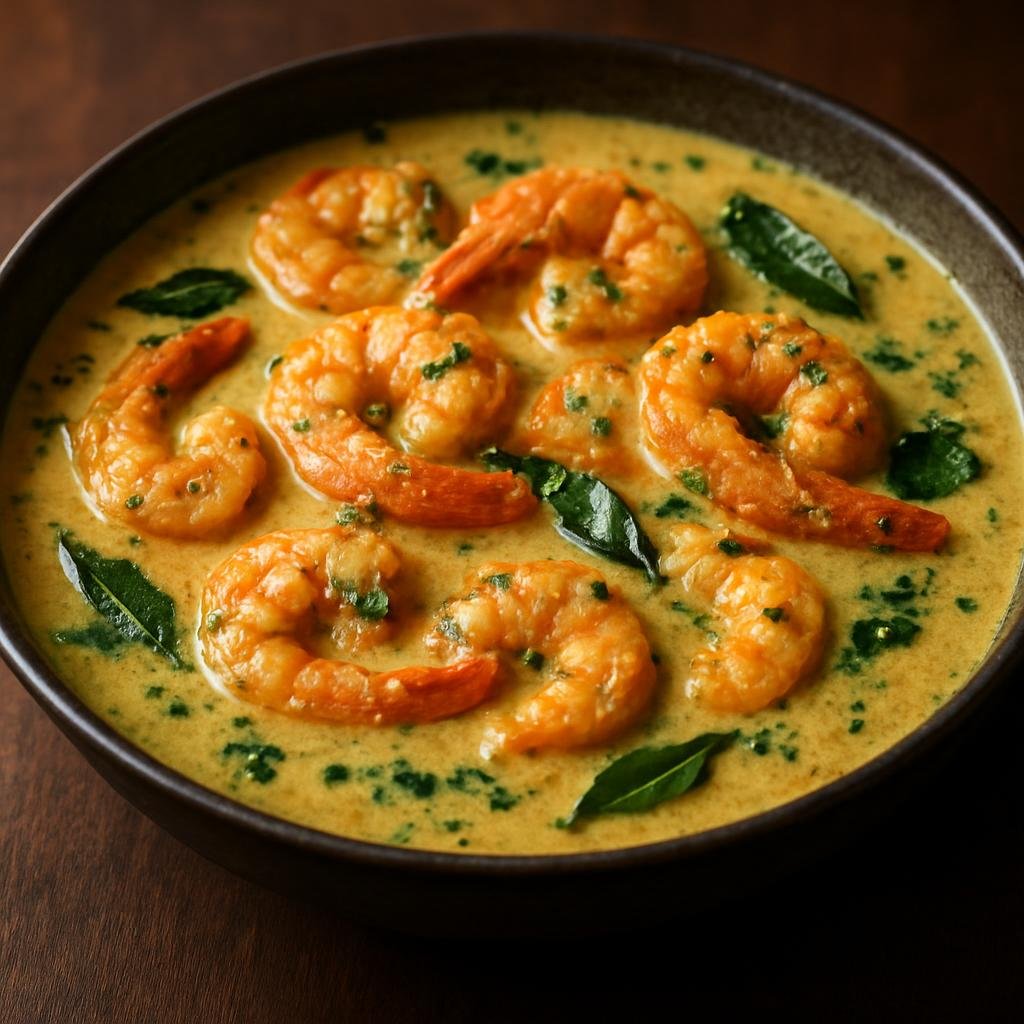 Entree: India – Odisha – ଚୁଙ୍ଗଡି ମାଲାଇ ➤ Chungdi Malai (Prawns simmered in a spiced coconut-milk gravy typical of Odisha) recipe