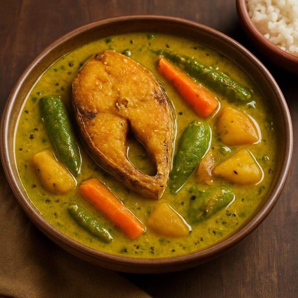 Entree: India – Odisha – ମାଛ ଘଣ୍ଟା ➤ Mācha Ghaṇṭā (Odisha fish and vegetable curry in a mustard-coconut gravy) recipe