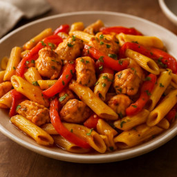 Entree: Italy – Penne al Pollo e Peperoni (Penne with Chicken and Bell Peppers) recipe