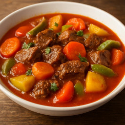 Entree: Philippines – Beef Mechado (Beef braised in tomato sauce with vegetables) recipe