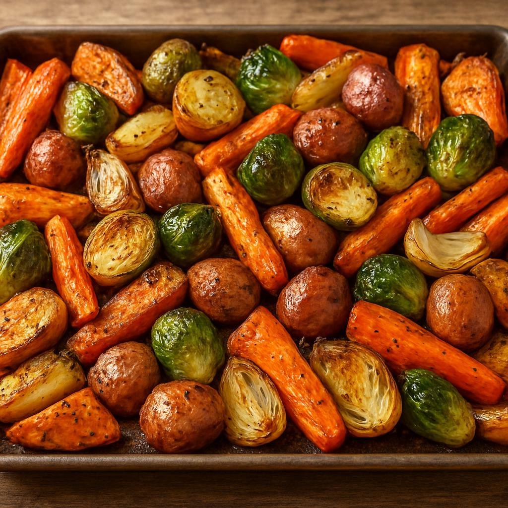 Entree: United States – Southern United States – Roasted Local Vegetables (A hearty tray-roasted medley of locally grown Southern vegetables seasoned with butter, smoked spices, and a touch of sweetness) recipe