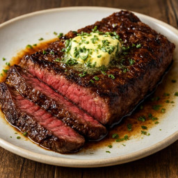 Entree: United States – Hanger Steak with Garlic-Herb Butter recipe