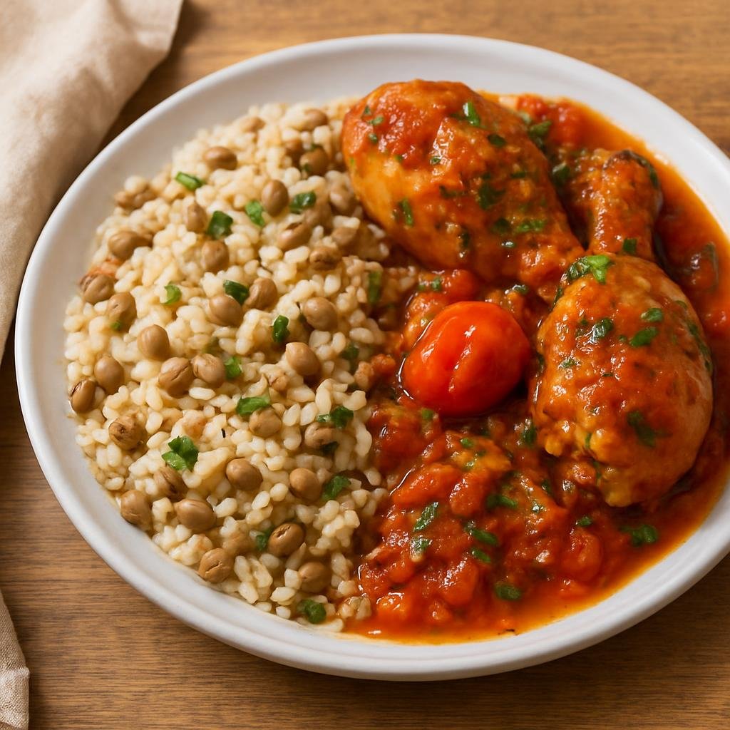 Entree: United States – U.S. Virgin Islands | Caribbean United States Territories – Pigeon Peas and Rice with Stewed Chicken recipe