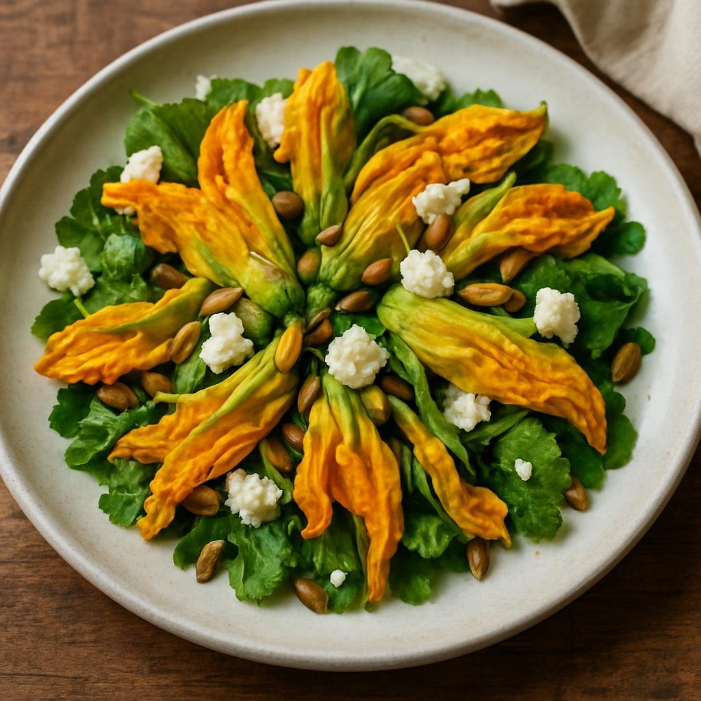 Salad: Mexico – Tlaxcala, Central Mexico – Ensalada de Flor de Calabaza (Squash Blossom Salad) recipe