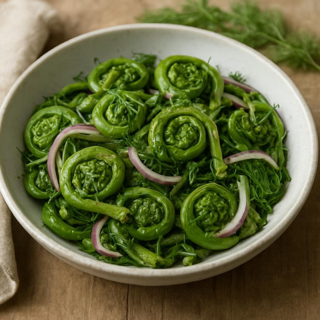 Salad: Canada – New Brunswick, Atlantic Canada – Fiddlehead Fern Salad recipe