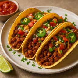 Entree: United States – Texas – Tex‑Mex Seasoned Ground Beef Tacos (Seasoned ground beef stuffed into tortillas with traditional toppings.) recipe