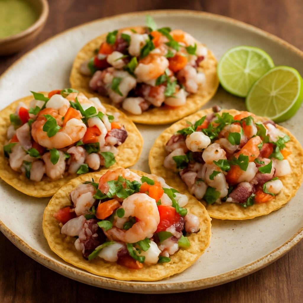 Appetizer: Mexico – Baja California – Tostadas de Mariscos (Seafood Tostadas) recipe
