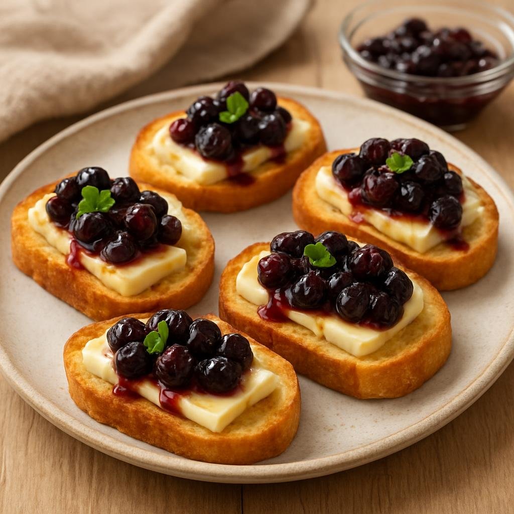 Appetizer: Canada – Canadian Prairies (Saskatchewan) – Saskatoon Berry and Brie Crostini recipe