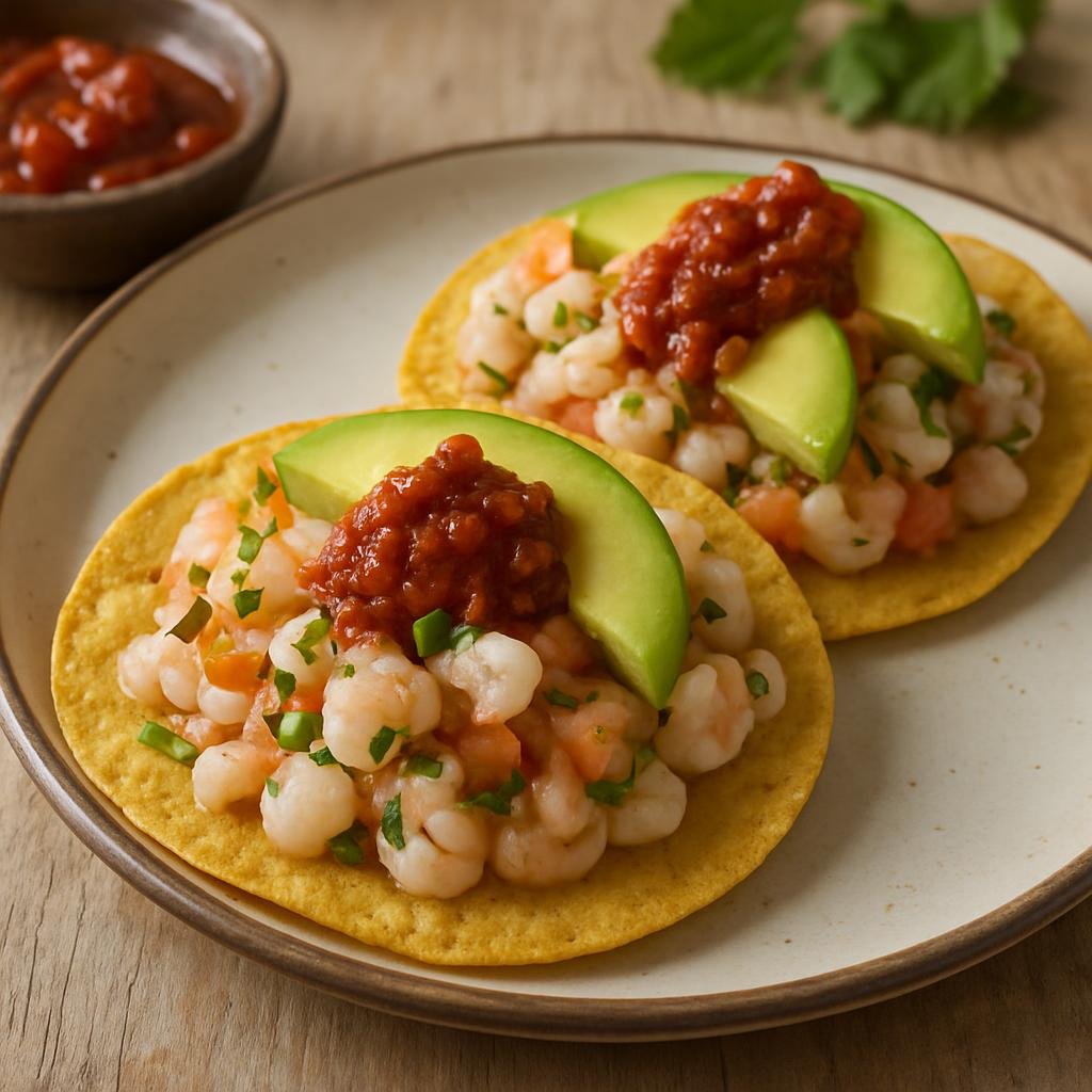 Appetizer: Mexico – Chiapas (Southern Mexico) – Tostadas de Camarón (Shrimp Tostadas) recipe