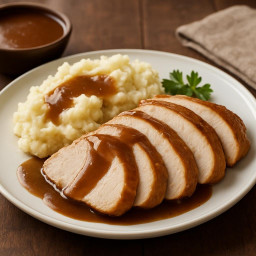 Entree: United States – Roasted Turkey with Brown Beef Gravy and Mashed Potatoes recipe