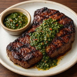 Entree: Argentina – Bife de Chorizo with Chimichurri (Sirloin steak with chimichurri) recipe