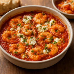 Entree: Greece – Γαρίδες σαγανάκι ➤ Garídes saganáki (shrimp baked in tomato and feta) recipe