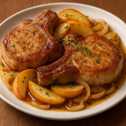 Entree: United States – Pan-Seared Pork Chops with Apples and Onions recipe