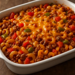 Entree: United States – Baked Beef and Macroni Casserole with Peppers recipe
