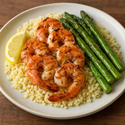 Entree: Spain – Grilled Shrimp and Asparagus over Lemon Couscous recipe