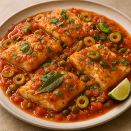 Entree: Mexico – Veracruz – Pescado a la Veracruzana (Veracruz-style fish (tomato, olive, and caper sauce)) recipe